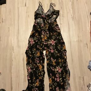 American eagle crepe jumpsuit with side slits and back tie